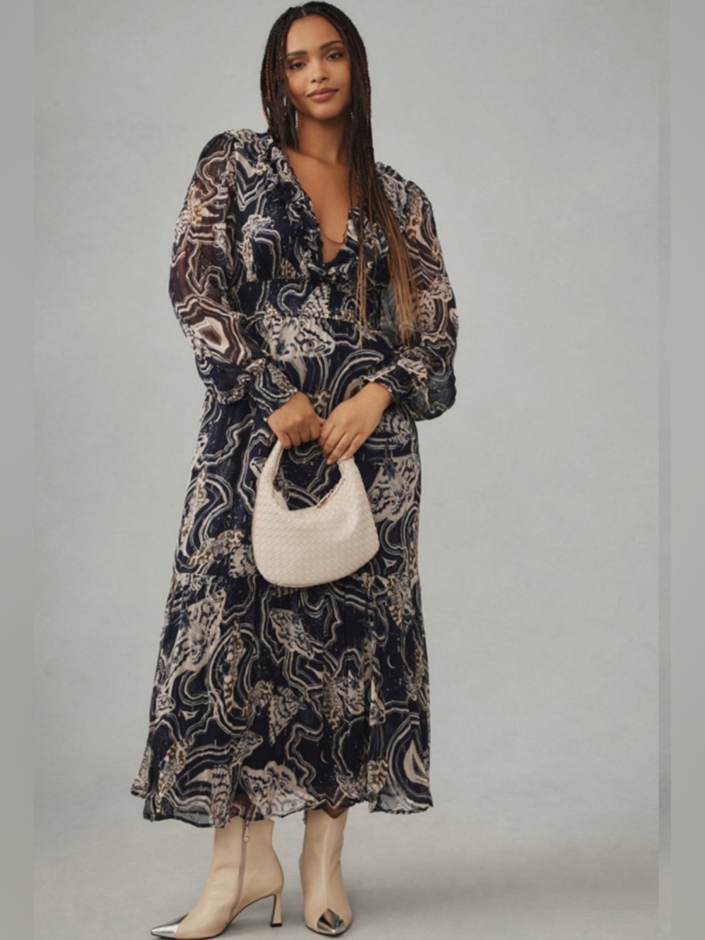 Anthropologie Printer Johnson Long-Sleeve V-Neck Midi Dress - Picture 4 of 7